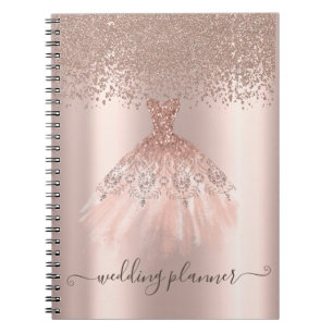 Elegant Chic Rose Gold Glitter,Diamoonds, Dress Notebook