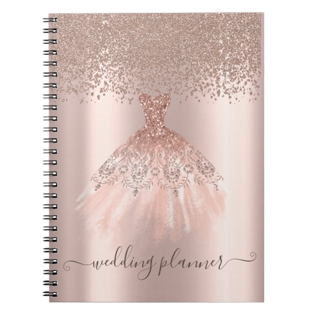 Elegant Chic Rose Gold Glitter,Diamoonds, Dress Notebook (Front)