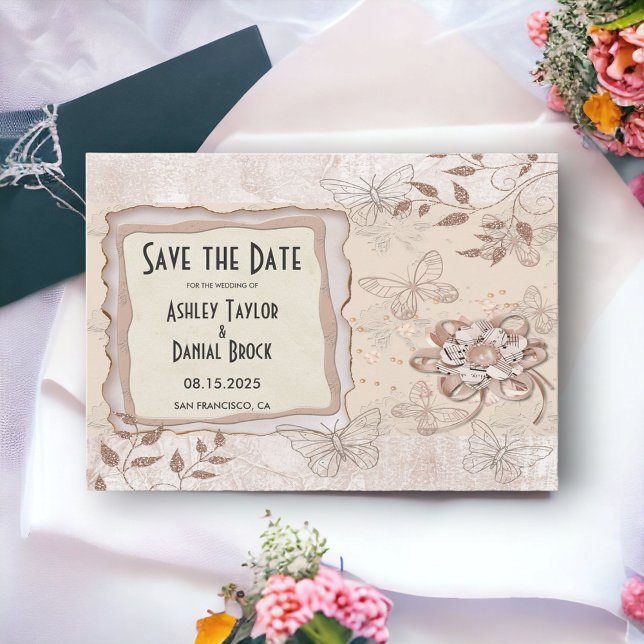 Elegant Chic Rose Gold Glitter Glam Modern Wedding Save The Date (Creator Uploaded)