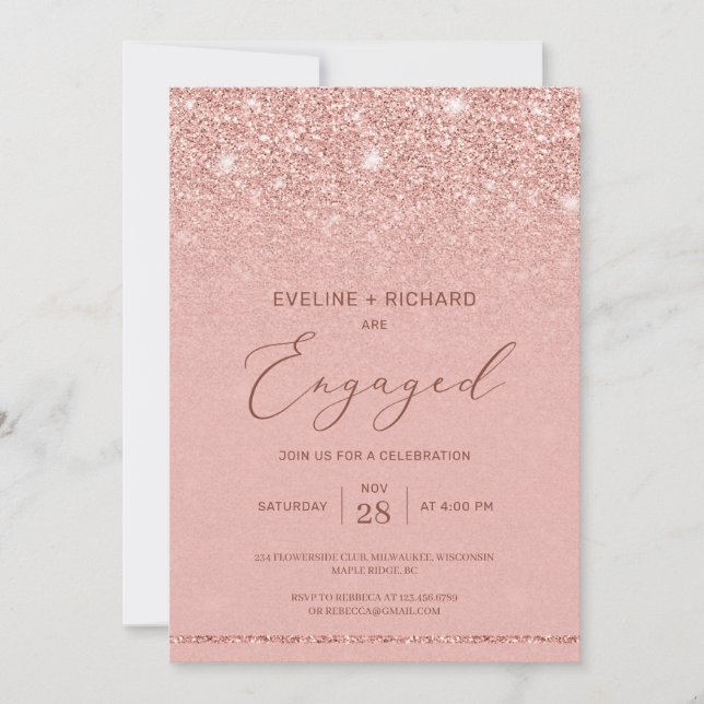 Elegant chic rose gold glitter sparkles engagement invitation (Front)