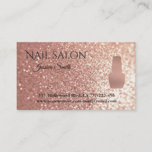 Elegant chic rose gold glittery nail salon appointment card