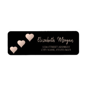 Elegant Chic,Rose Gold Hearts,Black  Address Label Return Address Label