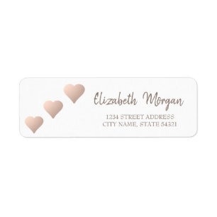 Elegant Chic,Rose Gold Hearts,White  Address Label Return Address Label