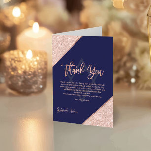 Elegant Chic Rose Gold Navy Blue Bat Mitzvah Thank You Card