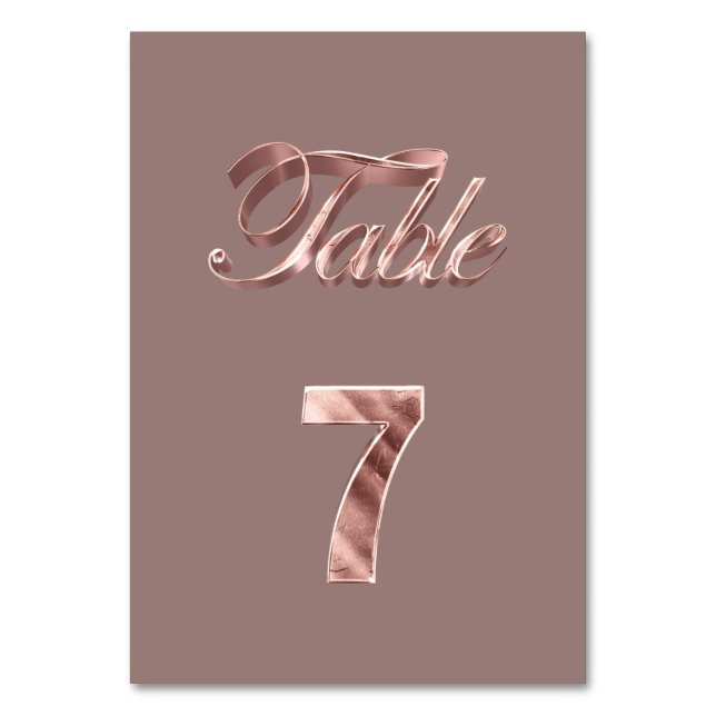Elegant Chic Rose Gold Party Guests Table Number 7 (Front)