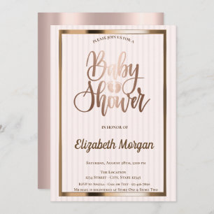 Elegant Chic Rose Gold Striped Baby Shower Invitation