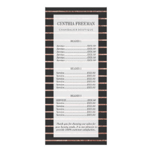 Elegant Chic Rose Gold Stripes and Black Rack Card