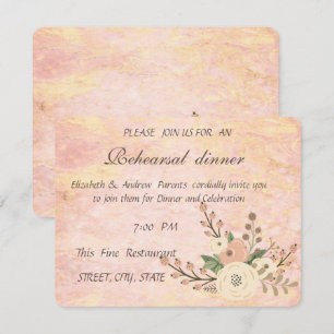 Elegant Chic Rose Marble Floral Rehearsal Dinner Invitation