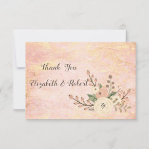 Elegant Chic Rose Marble Floral Thank You Card
