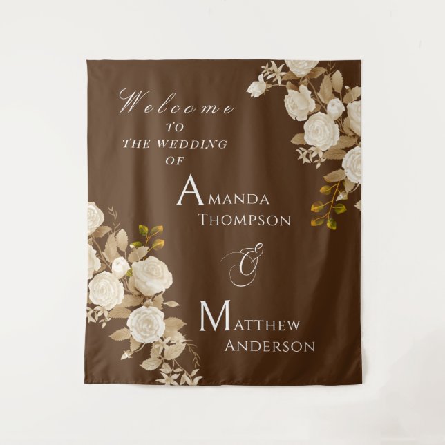 Elegant Chic Rose Monogram Brown Tapestry (Front)
