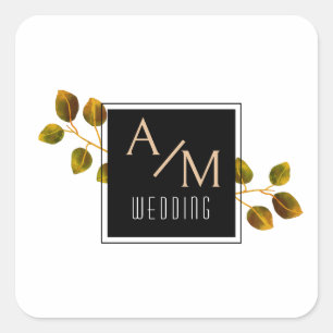 Elegant Chic Rose Monogram White Square Sticker