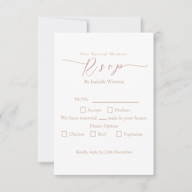 Elegant Chic Rose Wedding Dinner Option RSVP (Front)