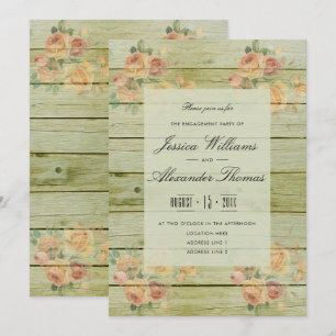 Elegant Chic Roses Bouquet On Wood Engagement Invitation
