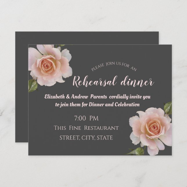 Elegant Chic Roses Floral  Rehearsal Dinner Invitation (Front/Back)
