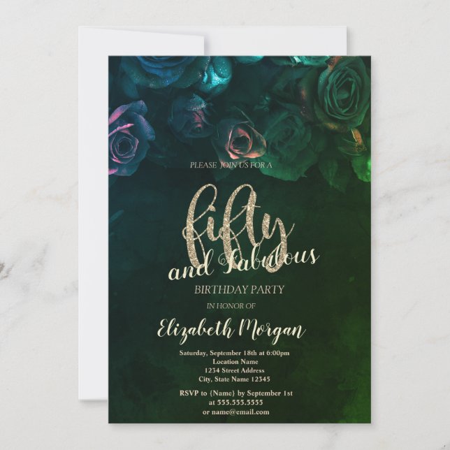 Elegant Chic Roses Gothic 50th Birthday Party  Invitation (Front)
