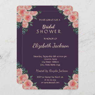 Elegant Chic Roses Purple  Bridal Shower Invitation