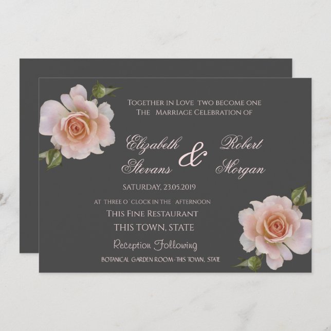 Elegant Chic Roses Wedding Floral Invitation (Front/Back)