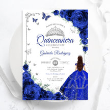 Elegant Chic Royal Blue Silver Floral Quinceanera