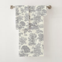 Elegant Chic Rustic Horse Grey Toile