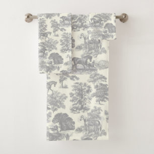 Elegant Chic Rustic Horse Grey Toile Bath Towel Set