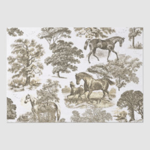 Elegant Chic Rustic Horses Gold Beige Toile  Tissue Paper