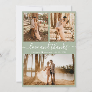 Elegant Chic Sage Green 3 Photo Collage Wedding Th Thank You Card