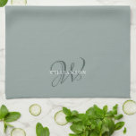 Elegant Chic Sage Green Family Monogram  Tea Towel<br><div class="desc">Modern,  elegant farmhouse chic monogrammed kitchen towels feature your monogram in sophisticated script calligraphy under your custom family name in dark sage green.</div>