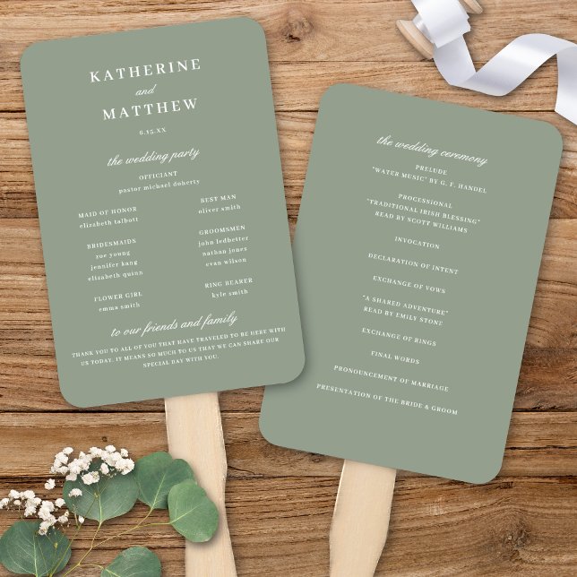 Elegant Chic Sage Green Wedding Ceremony Program Hand Fan (Elegant Chic Sage Green Wedding Ceremony Program Hand Fan)