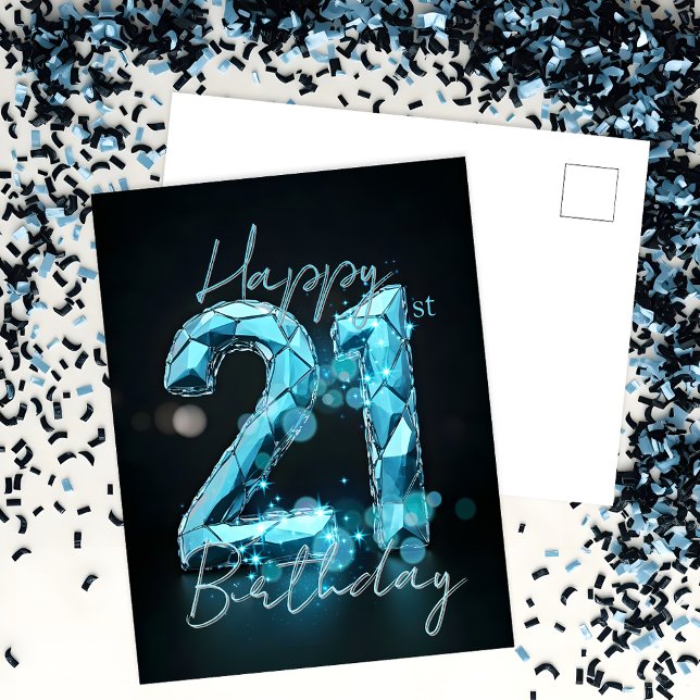 Elegant Chic Sapphire Blue and Black 21st Birthday Postcard (Creator Uploaded)