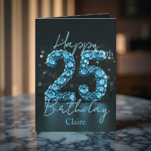 Elegant Chic Sapphire Blue and Black 25th Birthday Card