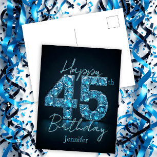 Elegant Chic Sapphire Blue and Black 45th Birthday Postcard