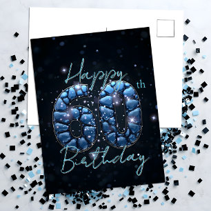 Elegant Chic Sapphire Blue and Black 60th Birthday Postcard