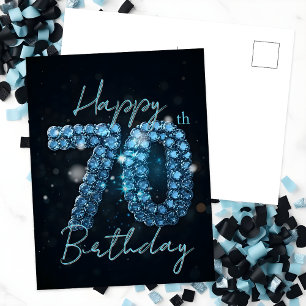 Elegant Chic Sapphire Blue and Black 70th Birthday Postcard