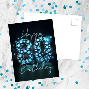 Elegant Chic Sapphire Blue and Black 80th Birthday Postcard
