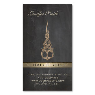Elegant chic scissors chalkboard hair stylist 	Magnetic business card