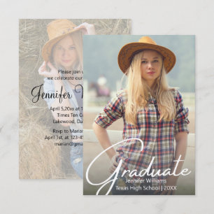 elegant chic script 2 photo graduation party invitation