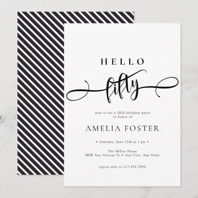 Elegant  Chic Script 50th Birthday Invitation (Front/Back)