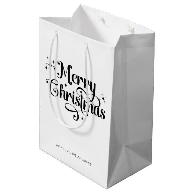 Elegant Chic Script Black & White Merry Christmas Medium Gift Bag (Back Angled)