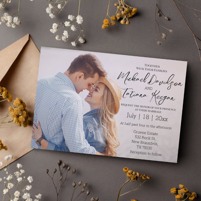elegant chic script couple photo wedding invitation (Creator Uploaded)