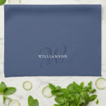 Elegant Chic Script Dusty Blue Family Monogram Tea Towel<br><div class="desc">Modern,  elegant farmhouse chic monogrammed kitchen towels feature your monogram in sophisticated script calligraphy under your custom family name in dark dusty blue.</div>