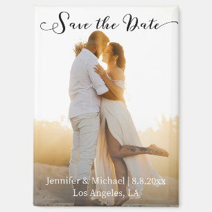 elegant chic script faded photo save the date magnet
