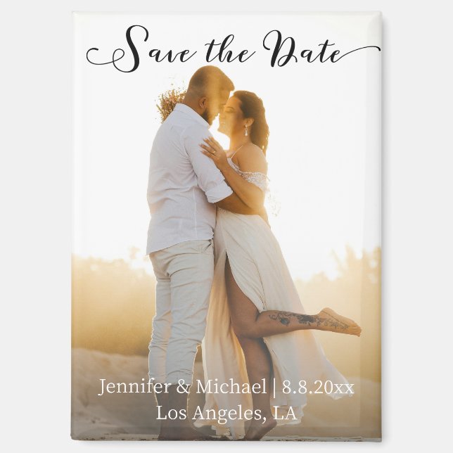 elegant chic script faded photo save the date magnet (Front)