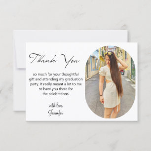 elegant chic script graduation arch photo   thank you card