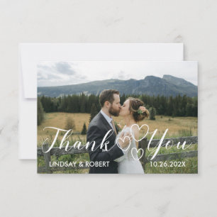 Elegant Chic Script Love Heart Wedding Photo Thank You Card