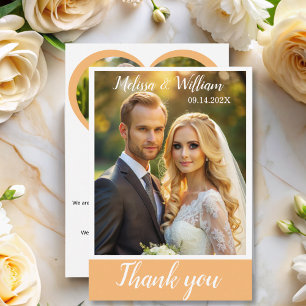 Elegant Chic Script Love Heart Wedding Photo Thank You Card