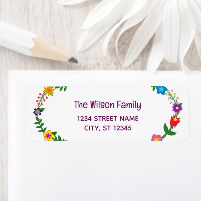 Elegant Chic Script Modern Flowers Return Address Label (Insitu)