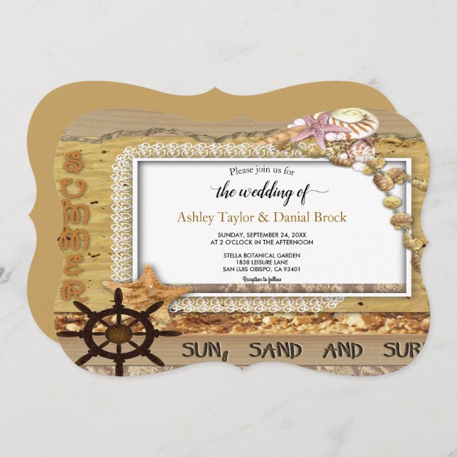 Elegant Chic Script Navy Coastal Summer Wedding Invitation (Front/Back)
