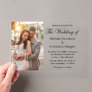 Elegant Chic Script Photo Wedding Clear Acrylic Invitations