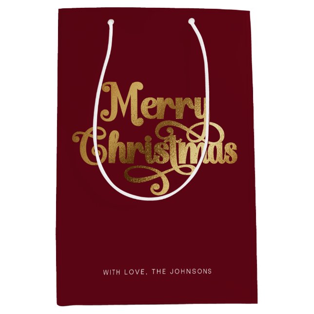 Elegant Chic Script Red Gold Merry Christmas Medium Gift Bag (Front)