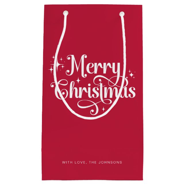 Elegant Chic Script Red & White Merry Christmas Small Gift Bag (Front)